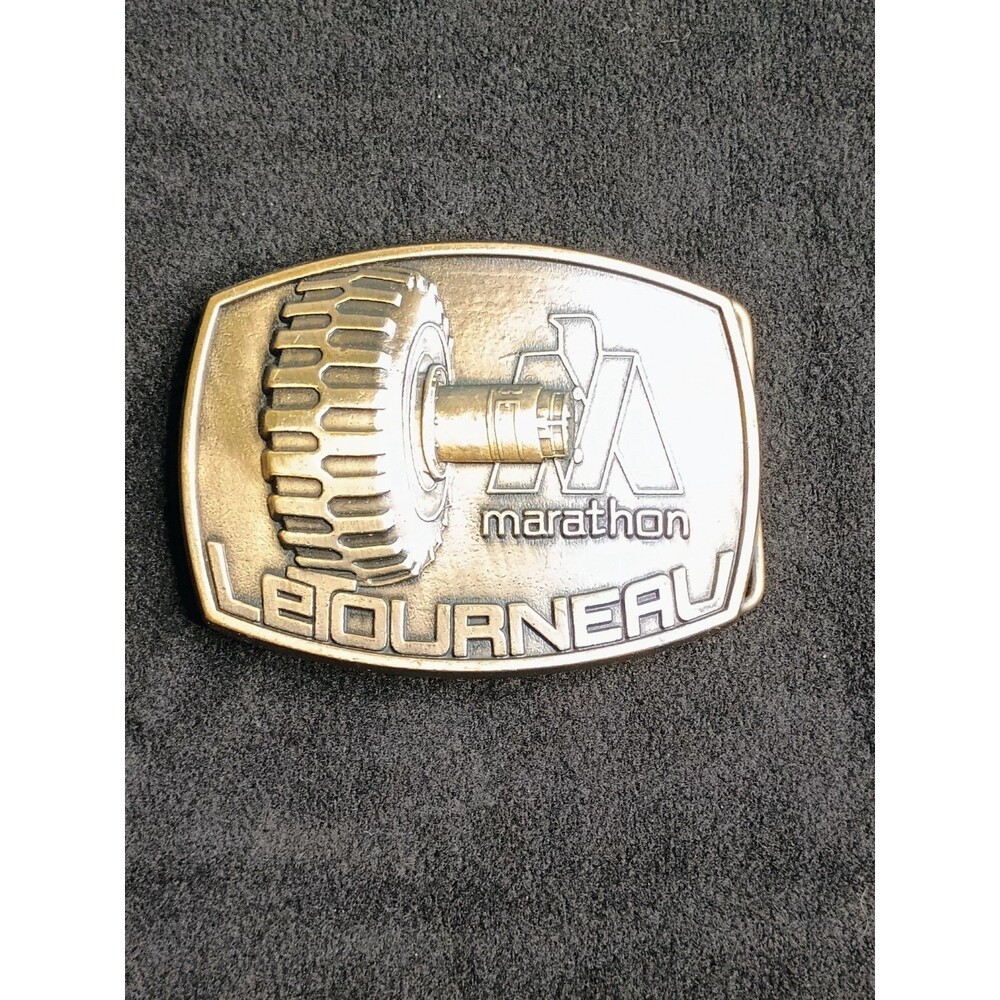 Marathon LeTourneau Heavy Equipment Vintage Brass Belt Buckle Construction Promo